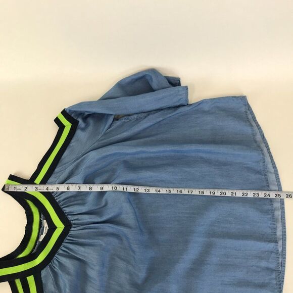 Crown & Ivy Chambray Cold Shoulder Top Women's Size Medium Blue Striped Cutouts - Picture 6 of 8